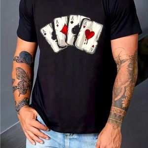 Stylish Men's Loose T-Shirt - Poker Print Top